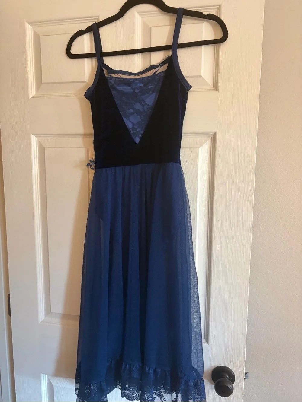 Weissman Navy Velvet Dress with Cream Lining